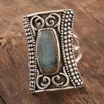 Labradorite cocktail ring, 'Royal Oblong in Grey' - Oblong Labradorite Sterling Silver Cocktail Ring