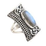Labradorite cocktail ring, 'Royal Oblong in Grey' - Oblong Labradorite Sterling Silver Cocktail Ring