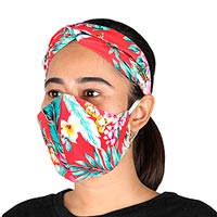 Cotton face mask accessory set, 'Refreshing Spring' (3 pieces) - Face Mask with Matching Headband and Scrunchie (3 Pieces)