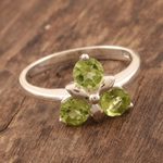 Peridot cocktail ring, 'August Leaves' - Peridot Cluster Sterling Silver Cocktail Ring