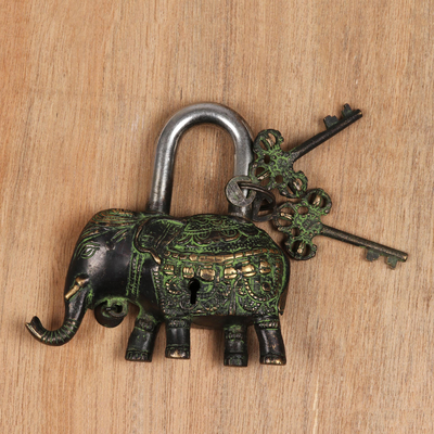 Brass padlock and keys, 'Her Majesty' - Brass Elephant Padlock with Keys