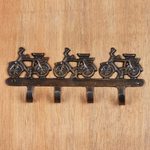 Brass coat or key rack, 'Bicycle Race' - Bicycle Race Coat or Key Hooks Brass