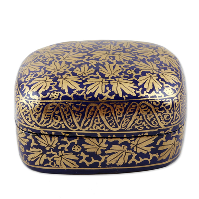 Dekorative Schachtel aus Pappmaché - Handgefertigte blaue Pappmaché-Dekorationsbox mit goldenem Blatt