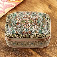 Papier mache jewelry box, 'Royal Persia' - Handmade Papier Mache Persian Motif Jewelry Box