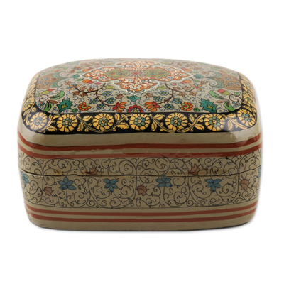 Papier mache jewelry box, 'Royal Persia' - Handmade Papier Mache Persian Motif Jewelry Box