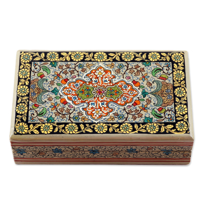 Decorative papier mache box, 'Floral Glory' - Hand Painted Decorative Floral Box