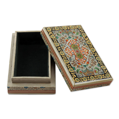 Decorative papier mache box, 'Floral Glory' - Hand Painted Decorative Floral Box