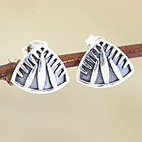 Sterling silver drop earrings, 'Pyramid Song' - Handmade Sterling Silver Triangle Drop Earrings