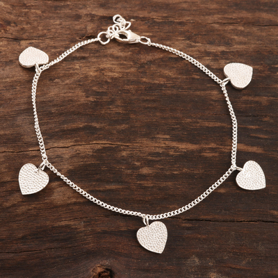 Sterling silver charm bracelet, 'Love Fool' - Handmade Sterling Silver Heart Charm Bracelet