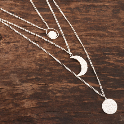 Sterling silver pendant necklace, 'Tipsy Moon' - Hand Made Sterling Silver Crescent Moon Pendant Necklace