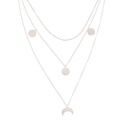 Halskette mit Anhänger aus Sterlingsilber - Handgefertigte Halskette mit Halbmond-Anhänger aus Sterlingsilber