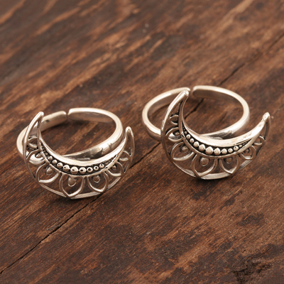 Sterling silver toe rings, 'Sailor Moon' (pair) - Handmade Sterling Silver Crescent Moon Toe Rings (Pair)