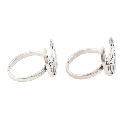 Sterling silver toe rings, 'Sailor Moon' (pair) - Handmade Sterling Silver Crescent Moon Toe Rings (Pair)
