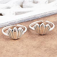 Sterling silver toe rings, 'Blossom Buddies' (pair)
