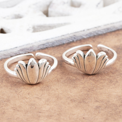 Sterling silver toe rings, Blossom Buddies (pair)