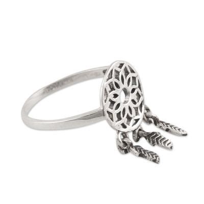 Sterling silver cocktail ring, 'Dream Catcher Charm' - Artisan Made Sterling Silver Cocktail Ring