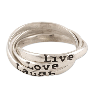 Sterling silver multi-band ring, 'Happy Vibes' (set of 3) - Hand Made Sterling Silver Multi Band Ring (Set of 3)