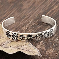 Sterling silver cuff bracelet, 'Chakra Charm' - Sterling Silver Chakra Cuff Bracelet