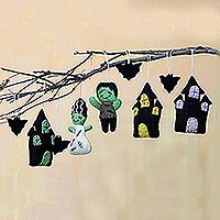 Wool ornaments, 'Halloween Haunts' (set of 9) - Set of 9 Handmade Wool Haunted Halloween Ornaments