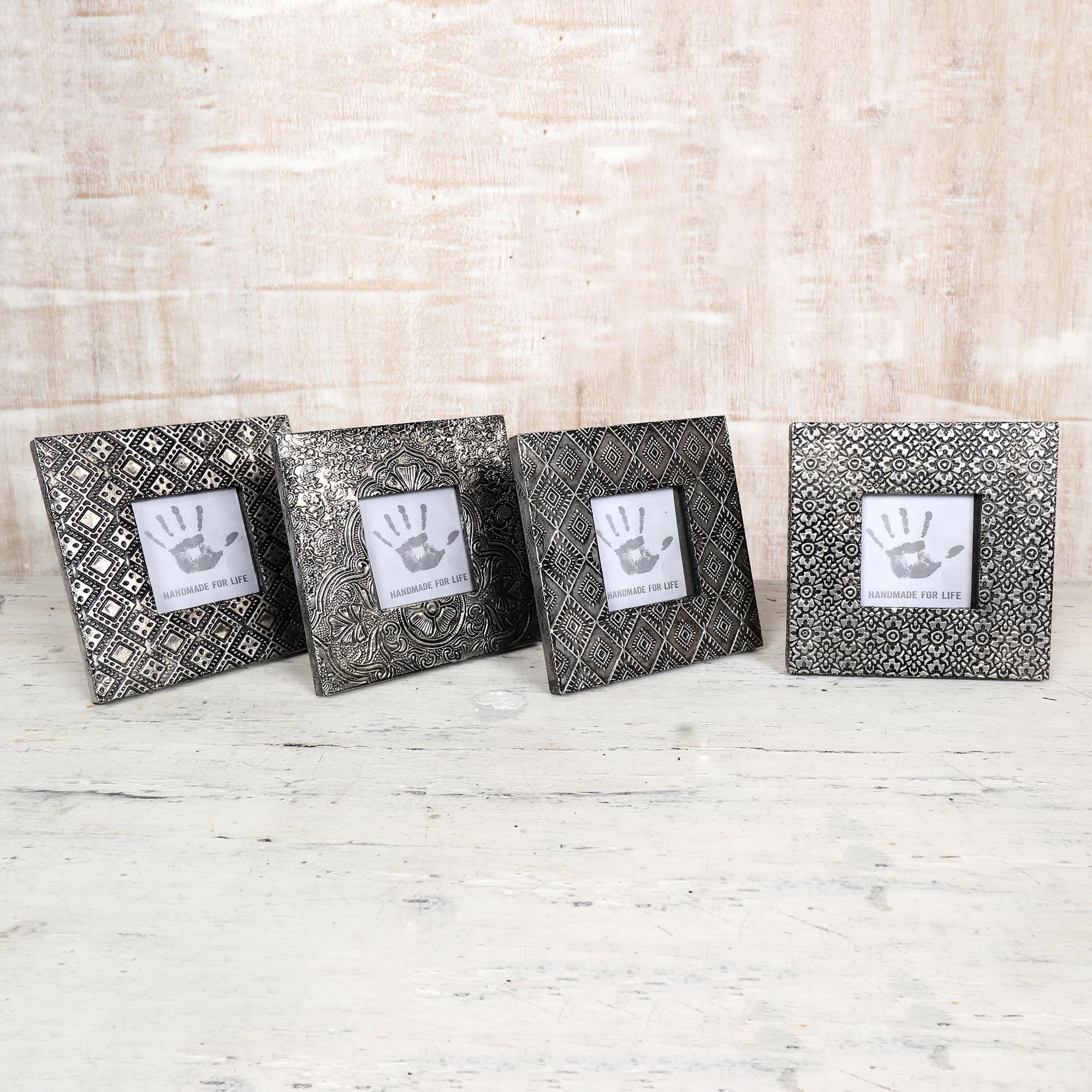 Embossed Aluminum Photo Frames (3x3, Set of 4) Assorted Beauty NOVICA