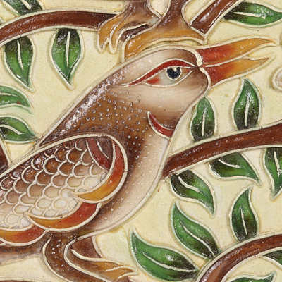 Marble wall art, 'Bird Song' - Framed Hand Painted Bird Art from India