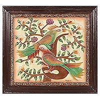 Marmor-Wandkunst, „Lover Birds“ – signierte handgefertigte Vogelkunst aus Indien