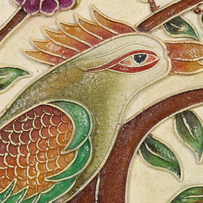 Wandkunst aus Marmor - Signierte handgefertigte Vogelkunst aus Indien