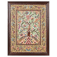 Marble wall art, 'Endless Tree II' - Signed Hand Painted Tree Art from India
