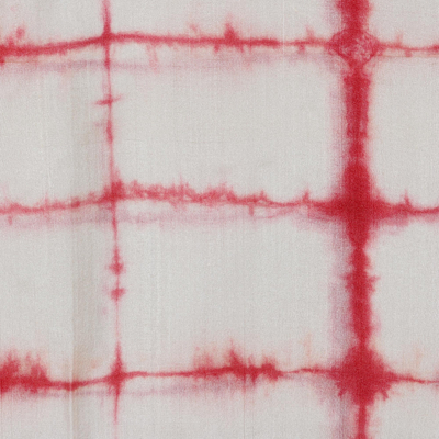 Mantón de seda teñido anudado - Chal de seda teñido anudado en color carmesí y marfil elaborado artesanalmente