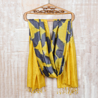 Silk shawl, 'Sun Flare' - Hand Crafted Tie-Dyed Silk Shawl from India