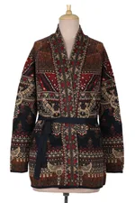 Viscose blend jacquard jacket, 'Artful Shimmer' - Floral Viscose Blend Jacquard Jacket from India