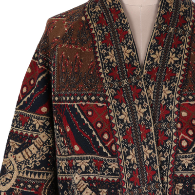 Viscose blend jacquard jacket cardigan, 'Artful Shimmer' - Floral Viscose Blend Jacquard Jacket from India