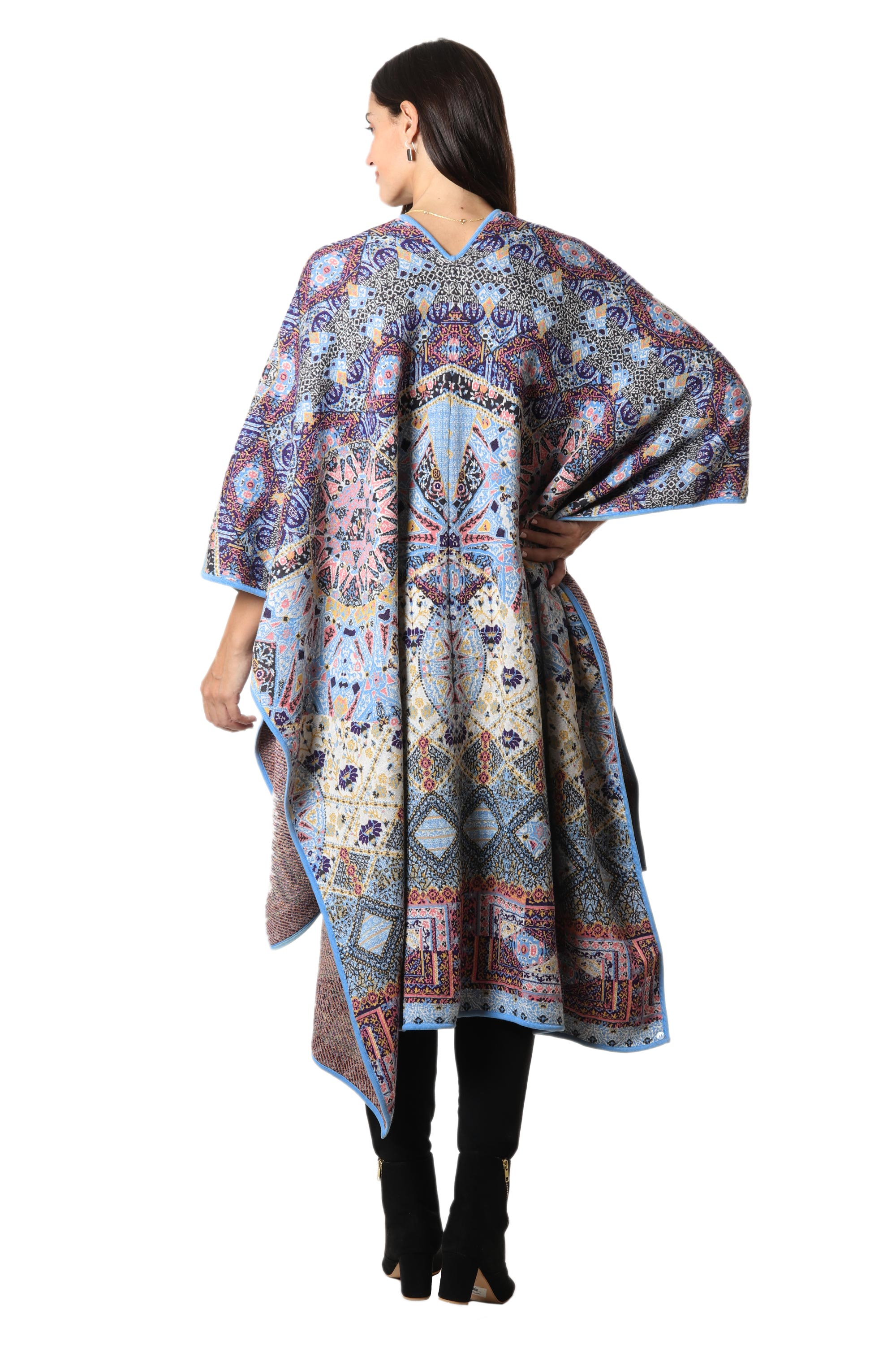 Knit Multicolor Viscose Blend Ruana from India - Effortless Style | NOVICA