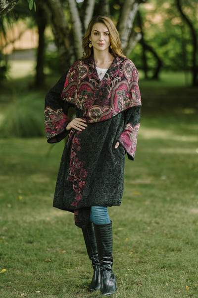Abrigo tipo jersey de punto de jacquard en mezcla de viscosa - Abrigo de mujer de mezcla de viscosa floral de punto de la India
