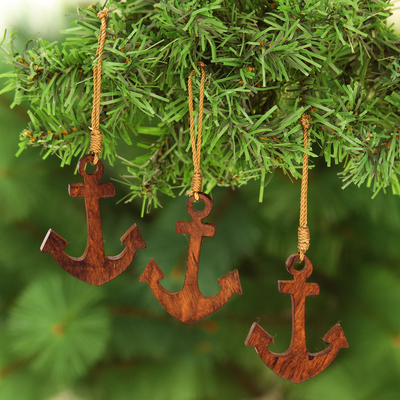 Wood ornaments, Anchors Aweigh (set of 3)