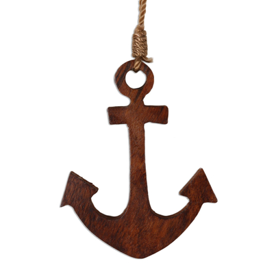 Wood ornaments, 'Anchors Aweigh' (set of 3) - Wood Anchor Ornaments Handmade in India (Set of 3)
