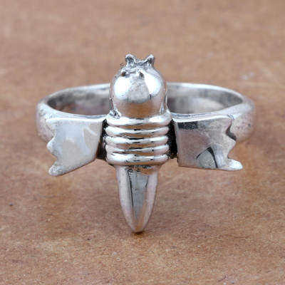 Sterling silver cocktail ring, 'Butterfly Adventure' - Hand Crafted Sterling Silver Butterfly Cocktail Ring