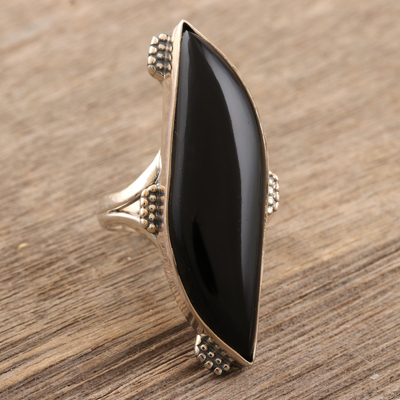 Onyx cocktail ring, 'Midnight Reverie' - Artisan Crafted Onyx and Sterling Silver Cocktail Ring
