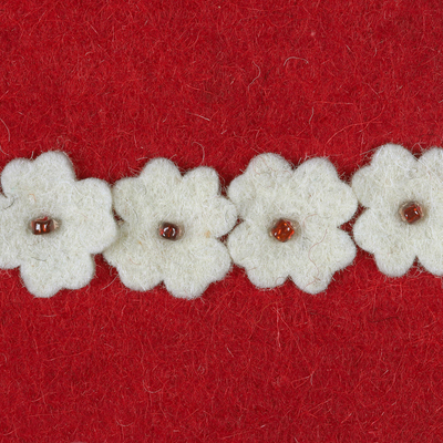 Media navideña de lana, 'Navidad floral' - Media navideña floral de lana hecha a mano