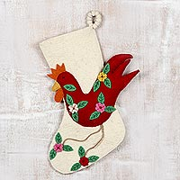 Wool felt Christmas stocking, 'Cock-a-Doodle Christmas' - Wool Felt Christmas Stocking with Rooster Motif