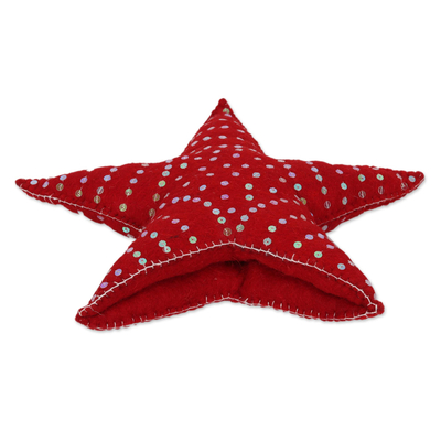 Wool Christmas tree topper, 'Red Star' - Hand Made Wool Star Christmas Tree Topper
