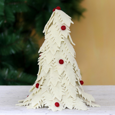 Decoración navideña de lana - Adorno para árbol de navidad hecho a mano en lana color marfil