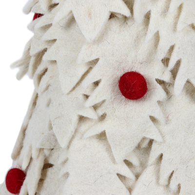 Decoración navideña de lana - Adorno para árbol de navidad hecho a mano en lana color marfil