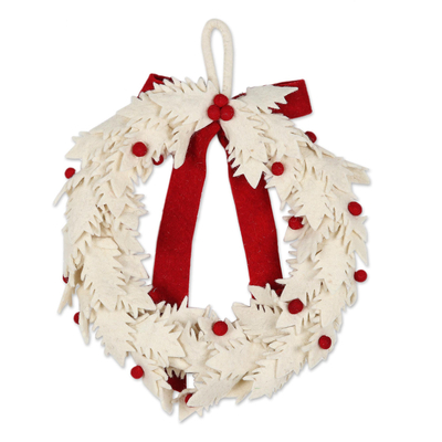 Wool Christmas wreath, 	'Christmas Essence' - Handmade Ivory Wool Christmas Wreath
