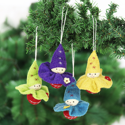 Wool felt ornaments, 'Cheerful Cherubs' (set of 4) - Handcrafted Wool Felt Cherub Ornaments Set of 4