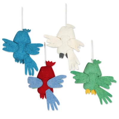 Wool felt ornaments, 'Feathered Friends' (set of 4) - Set of 4 Wool Felt Bird Ornaments