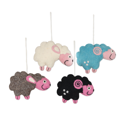 Wollfilz-Ornamente, (4er-Set) - Set mit 4 Schaf-Weihnachtsornamenten aus Wollfilz