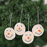 Wool felt ornaments, 'Smiling Snowmen' (set of 4) - Set of 4 Smiling Snowmen Wool Felt Ornaments