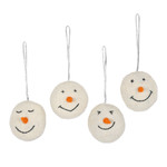 Wool felt ornaments, 'Smiling Snowmen' (set of 4) - Set of 4 Smiling Snowmen Wool Felt Ornaments