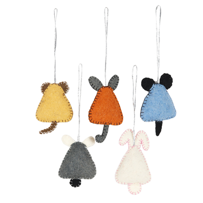 Wool felt ornaments, 'Mischievous Mice' (set of 5) - Set of 5 Mouse Rabbit Wool Felt Holiday Ornaments